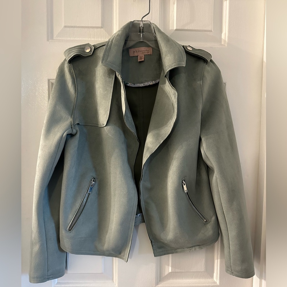 Philosophy Sage Green Faux Leather Cropped Jacket XS